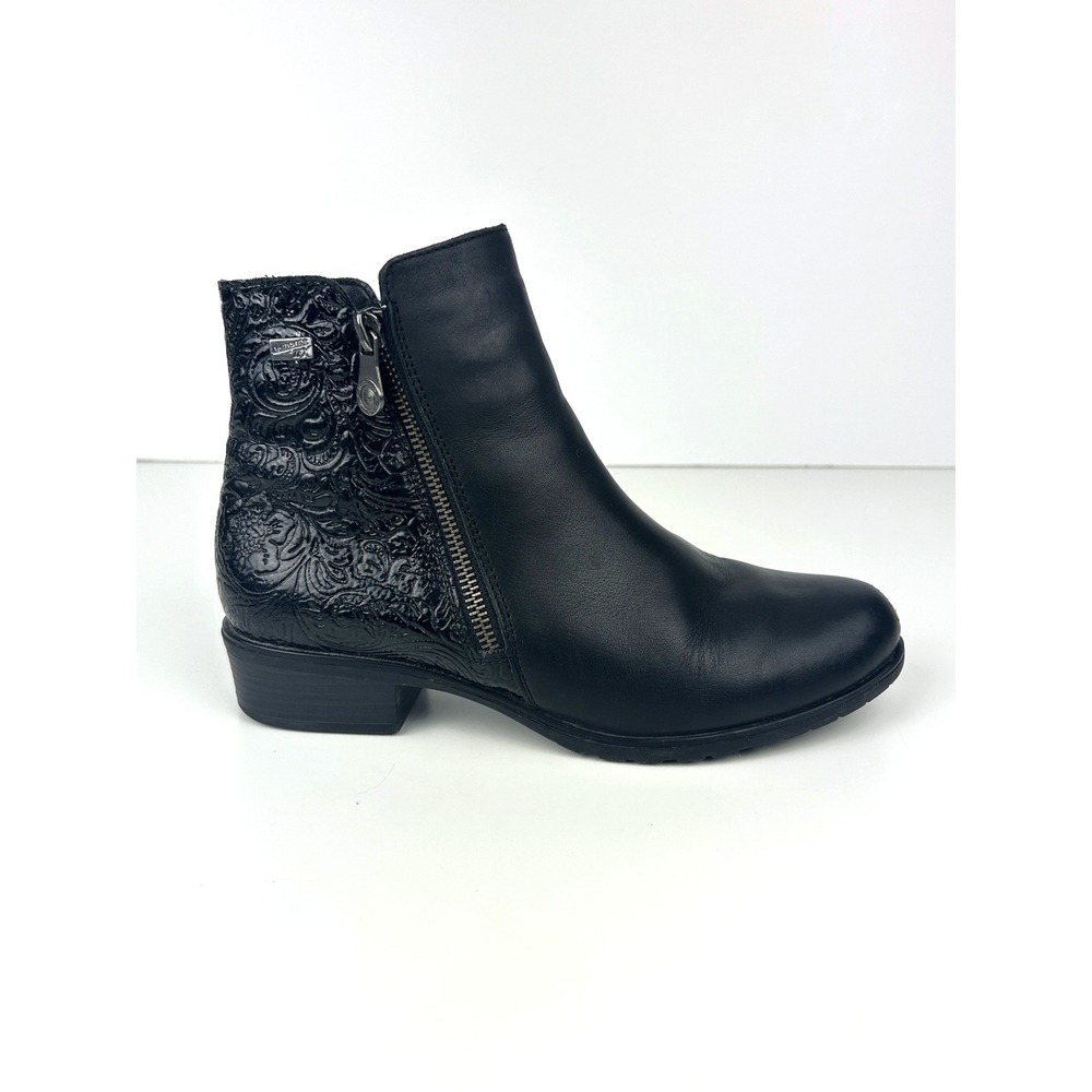 Remonte Ankle Boots Women US 7-7.5 EU 38 Floral Embossed Black Zip